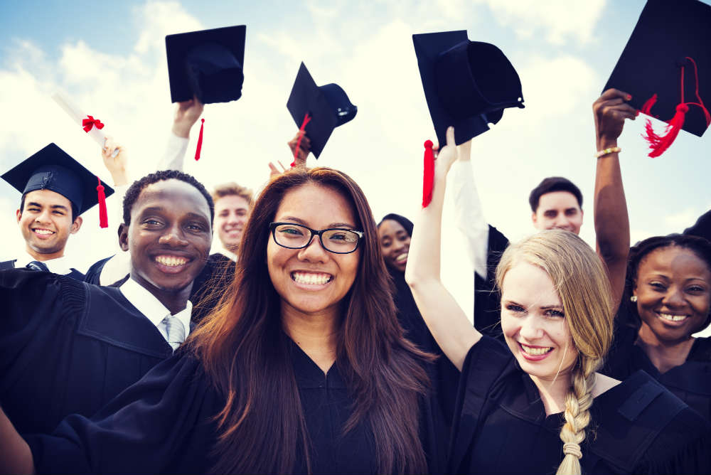 Group of international students graduating from university