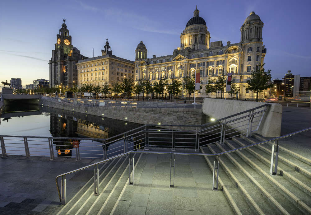 Liverpool's waterfront at dusk