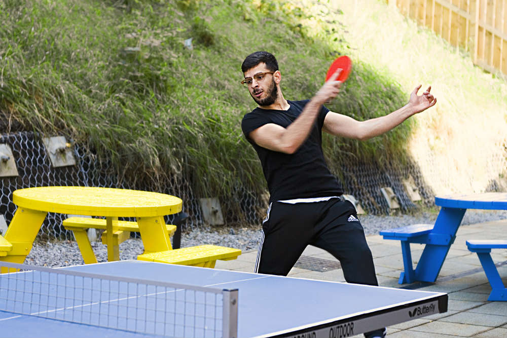 Playing table tennis at The Edge