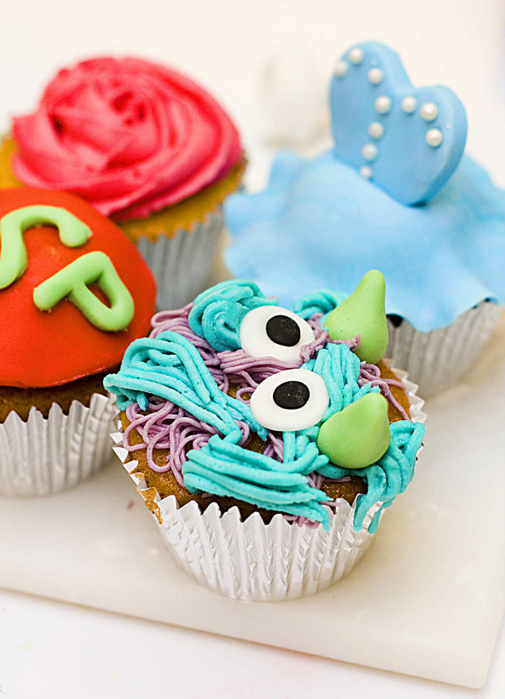 purple and blue monster cupcake