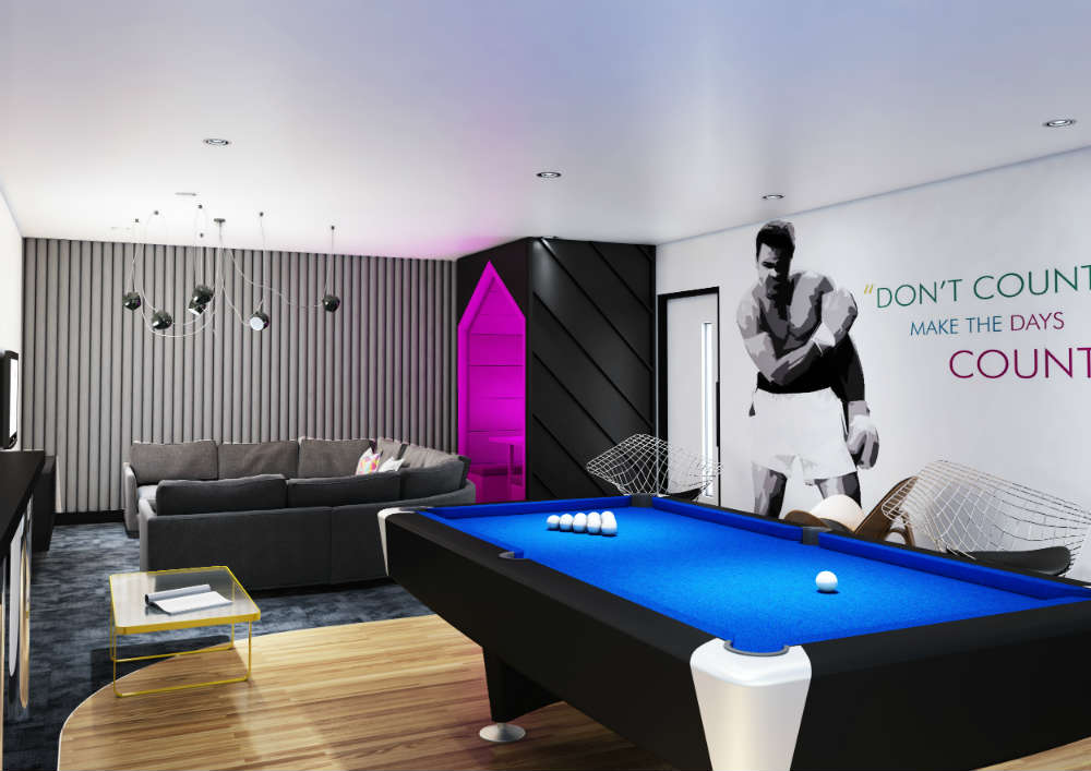 Games zone with pool table at The Ascent cgi photos