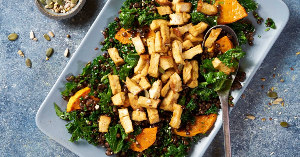 Vegan Smoked Tofu Roasted Squash Warm Lentil Salad Cauldron Foods