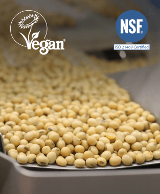 Chickpeas being processed using Vegan Machinery Lubricants Certified by The Vegan Society 