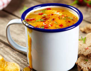 Vegan tofu & root vegetable soup