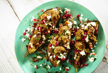 Baked Aubergine with Moroccan Falafel Crumb 