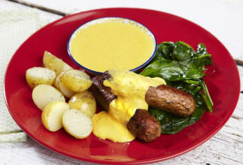 Peruvian Huacaina Sauce with Lincolnshire Sausages