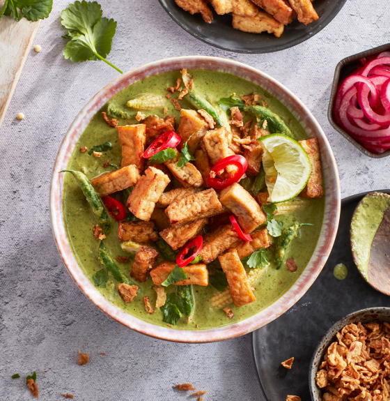 Thai Green Curry with Marinated Tofu Pieces Cauldron Foods