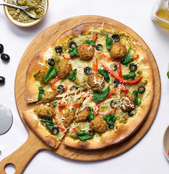 Vegan Cheesy Falafel Pizza Cauldron Foods