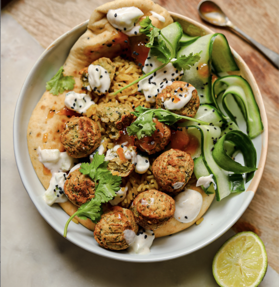 Toasted Naan and Baked Falafel Bowl Cauldron Foods