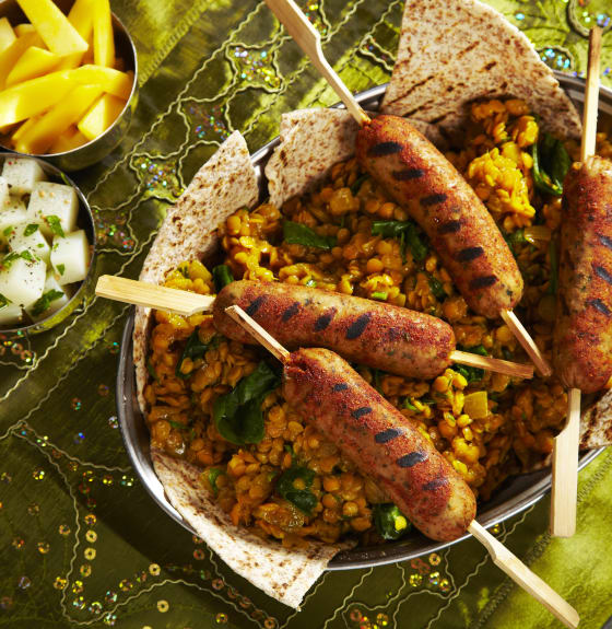 Indian Spiced Sausage with Lentil Dhal & Kashmir Potato Salad Recipes