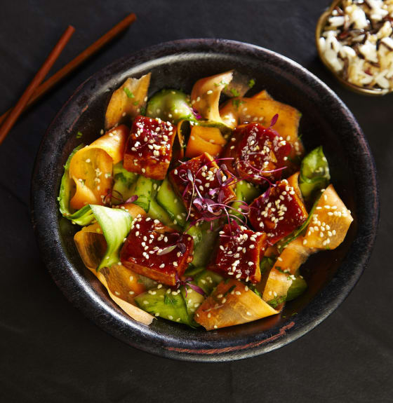 Char Siu Glazed Tofu with Pickled Vegetables & Steamed Rice Recipes