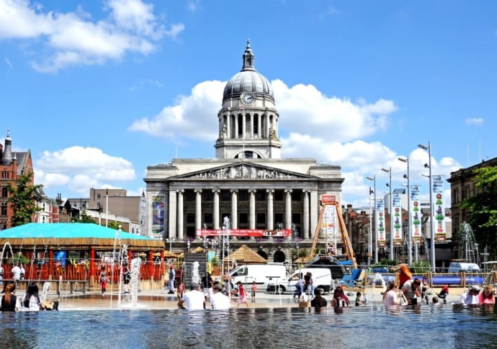 Old Market Square in Nottingham during the summer.
